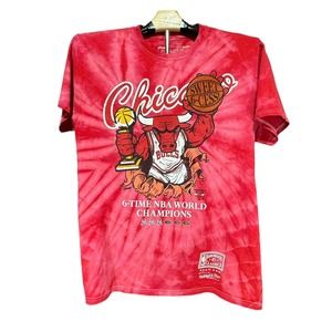 Chicago Bulls Mitchell & Ness Men's T-Shirt Red Tye Dye 6-Cess NBA Champions MED